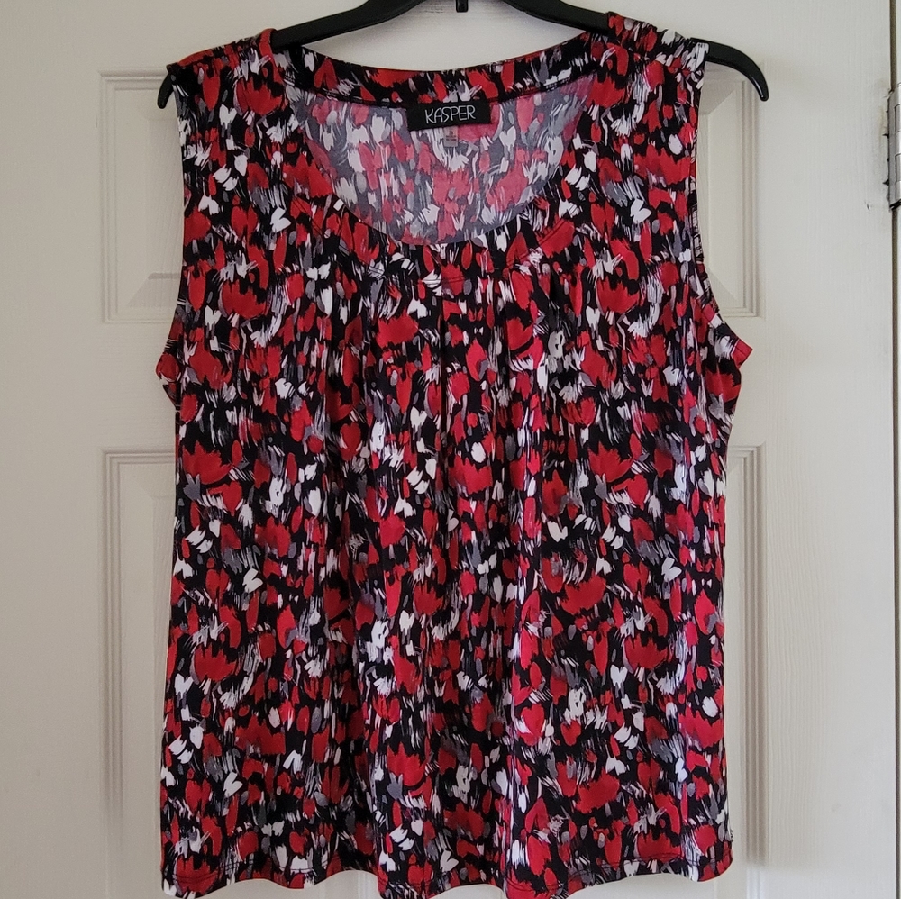 Kasper 2X Red/Grey/White/Black Blouse